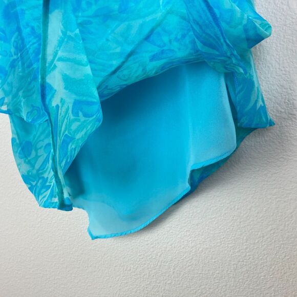 Drapers and Damons Asymmetrical Ruffle Tiered Blouse Size Petite LP Blue - Picture 5 of 7